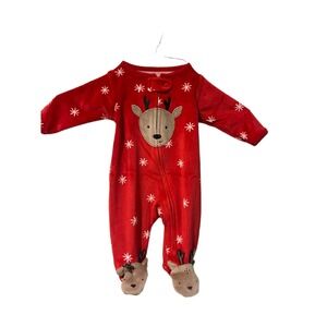Carters Newborn Red Reindeer Snowflake Fleece Footed‎ Pajamas Sleepsuit Baby